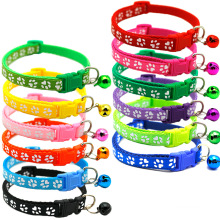 Factory Direct Sale Multi-colors Paw Print Adjustable Collar With Bell Cat Dog Universal Collar